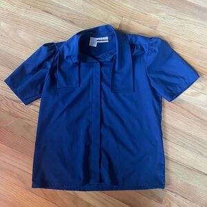 judy bond size 14 vintage blue short sleeve button down with neck tie